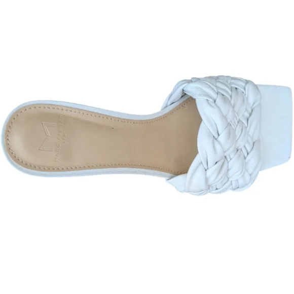 Marc Fisher Draya Braided Leather Mule Sandals White Size 8.5 Heels Heels